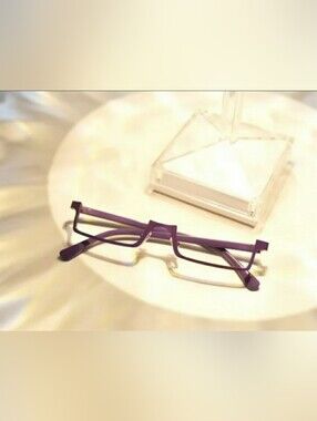 Purple Rectangular Y2K Metal Half Frame Glasses Anime Cosplay Without Lenses